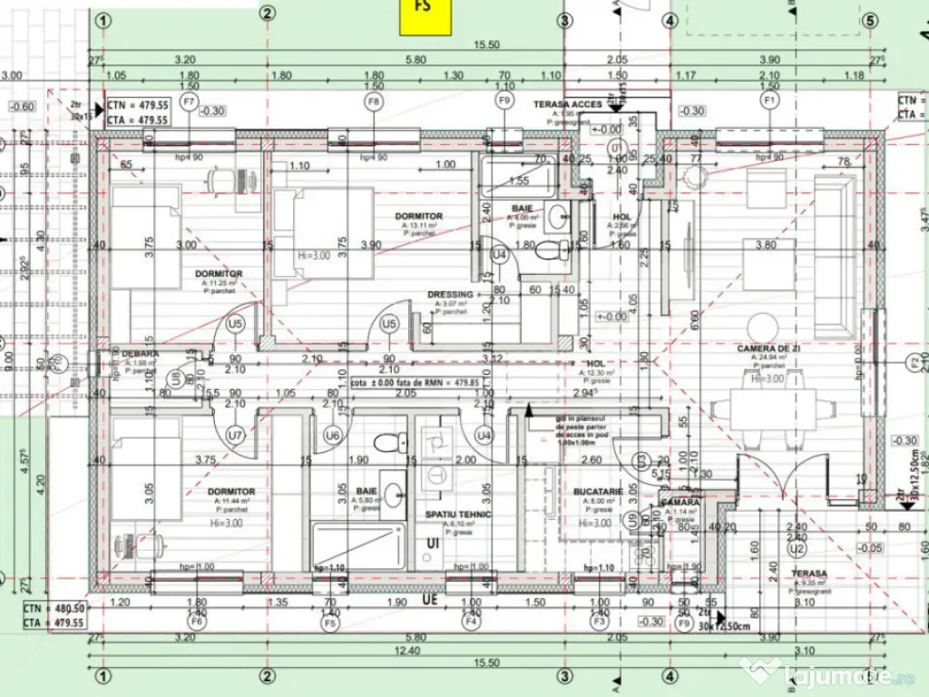 Casa pe un nivel 105 mp cu pod inalt mansardabil de 70mp, te 