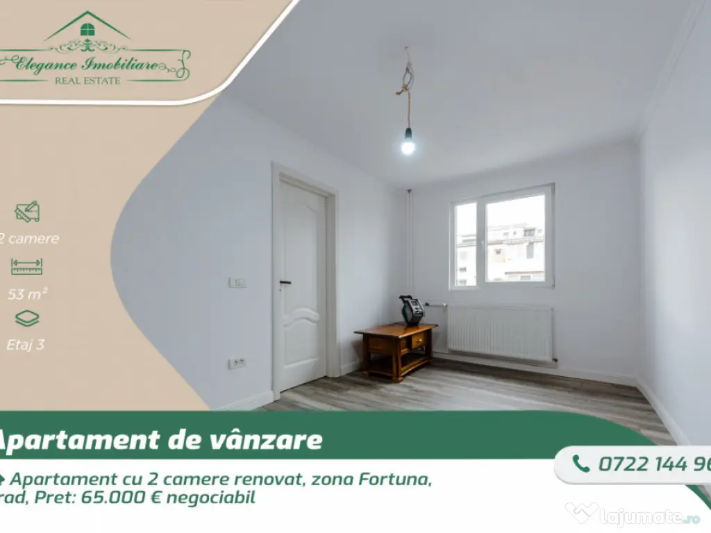 Apartament cu 2 camere renovat, zona Fortuna, Arad 