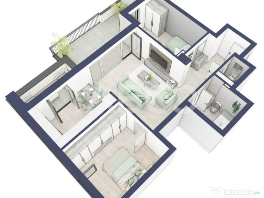 Apartament 66 mp utili 3 camere 2 bai etaj 3 in bloc cu lift 