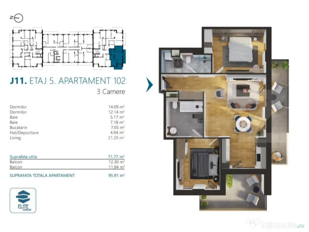 Apartament cu 3 camere, 72 mp, Ansamblu Rezidential, zona RI