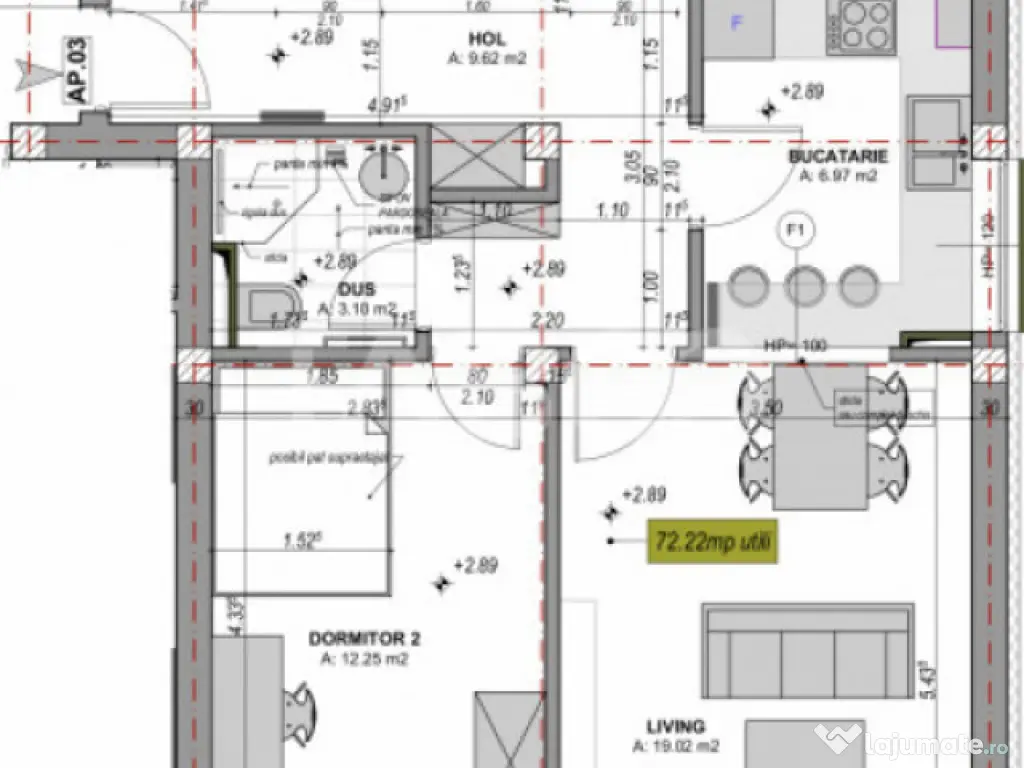 Apartament spatios cu 3 camere 2 bai si terasa de 15 mp - CO