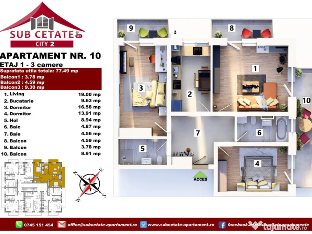 Oferta Apartament 3 Camere de 78mp/Tva inclus/Parcare gratuita 