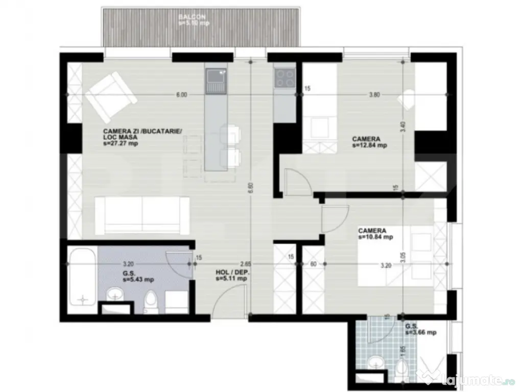 Apartament cu 3 camere, 2 bai, 65 mp, bloc nou, zona Iulius