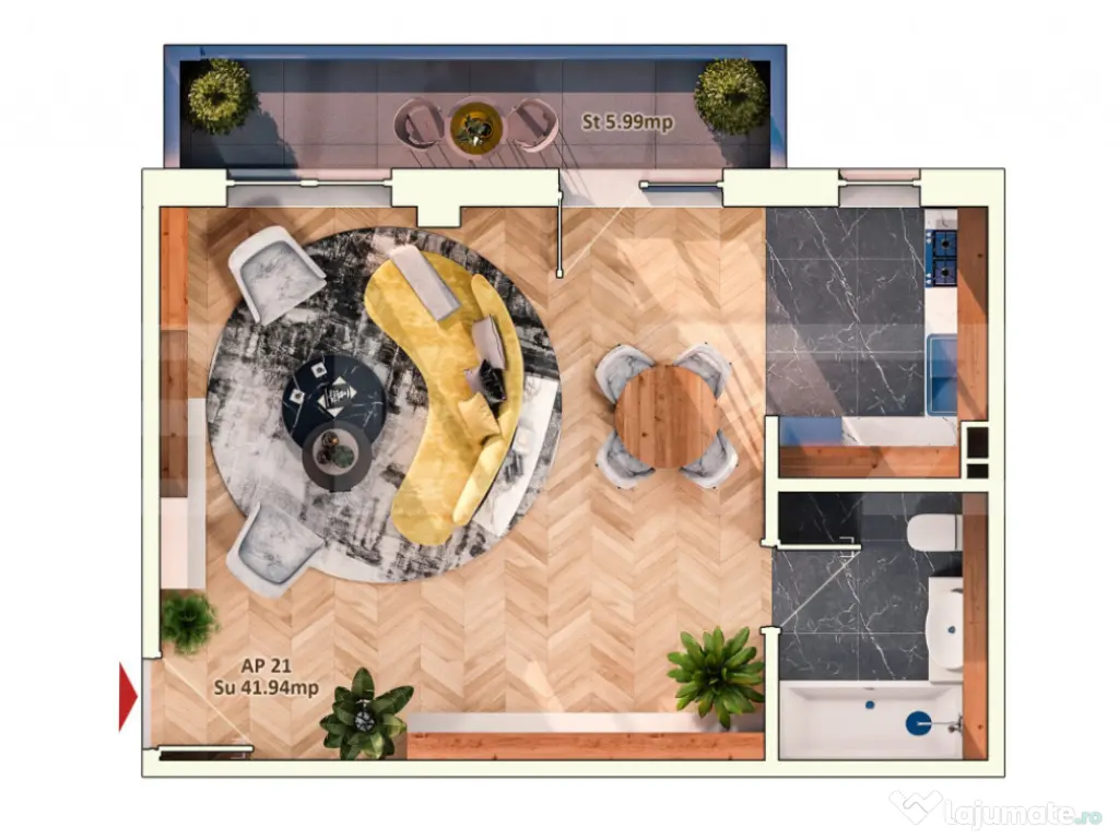 Apartament cu o camera, 42 mp, semifinisat, zona Iulius Mall