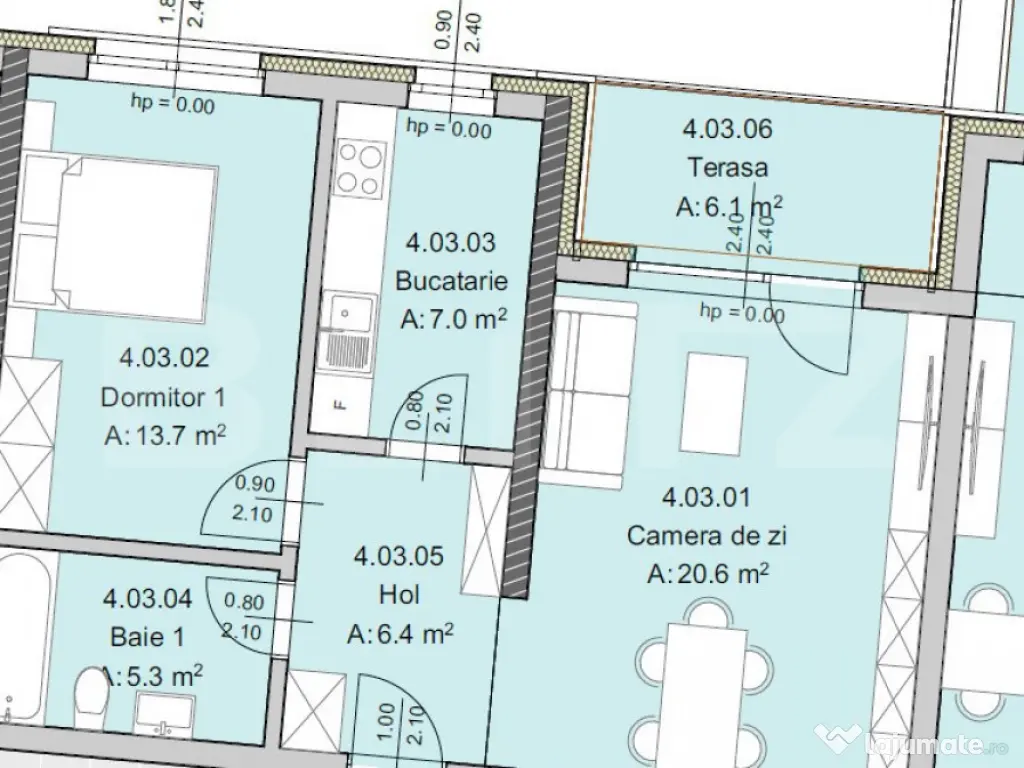 Apartament 2 camere 53 mp, Constructie Noua, Zona The Office