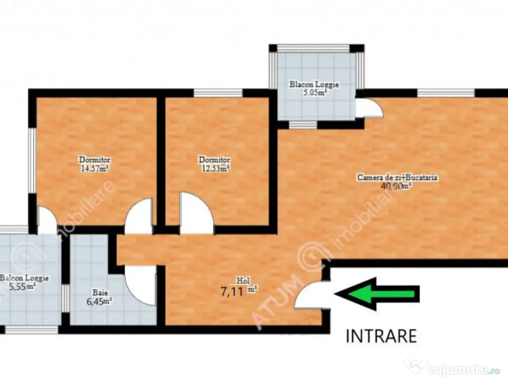 Apartament de 3 camere cu 2 balcoane etaj 2 situat in zona S 