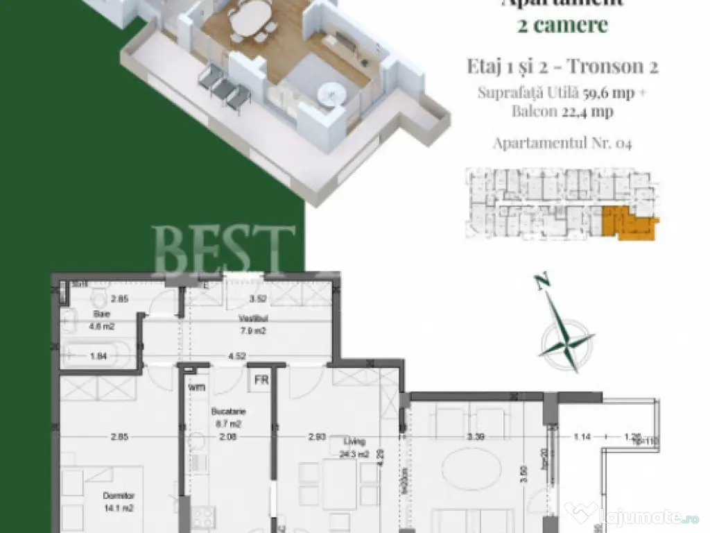 2 camere – Ideal pentru cupluri sau început de familie 