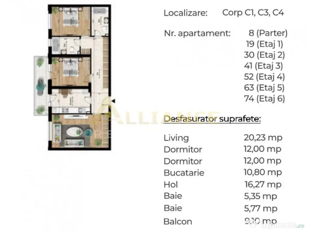 Apartament modern de 3 camere, 2 bai - la 7 min de Metrou Be 