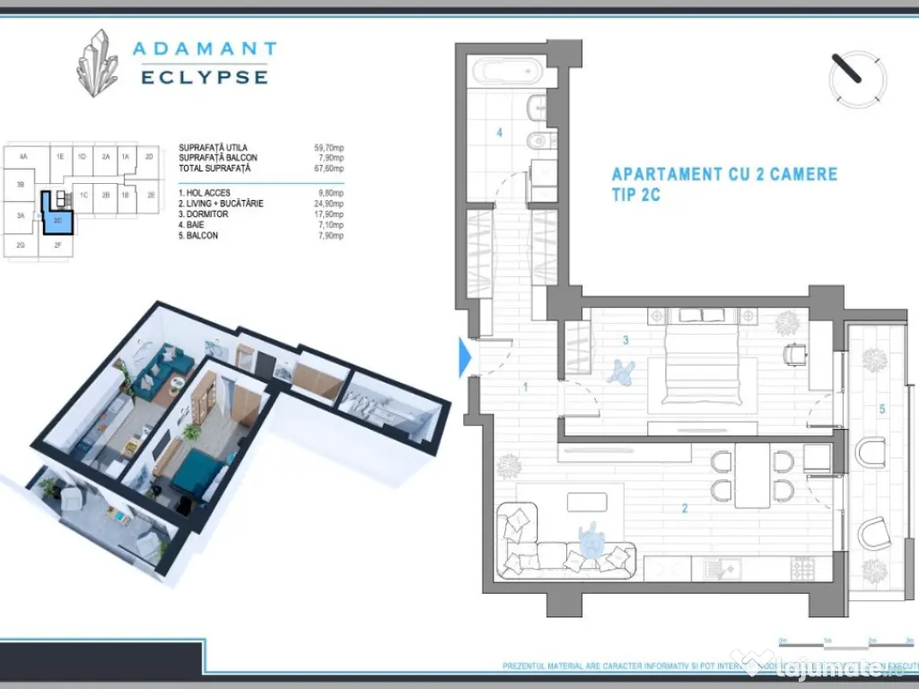 ADAMANT ECLYPSE | 2 camere | TIP 2C decomandat | 67.6mp CUG-BRD, Iasi 