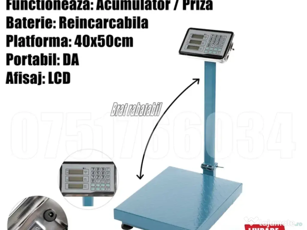 Cantar Platforma Electronic Portabil Reincarcabil Animale Legume Fructe 350kg 