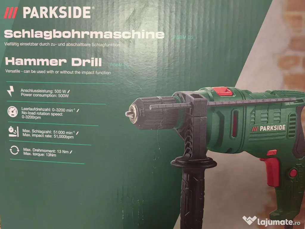 Masina performanta de gaurit cu percutie Parkside: D5, 500W, turatie 3200 