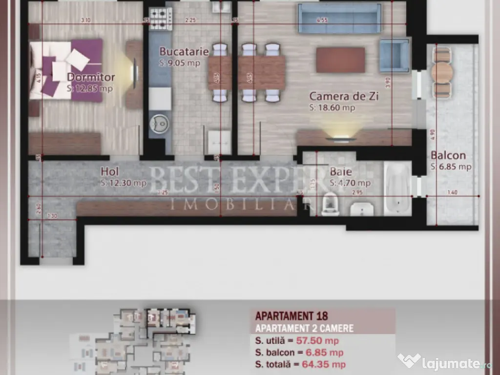 2 Camere Bloc Intim Zona Linistita 