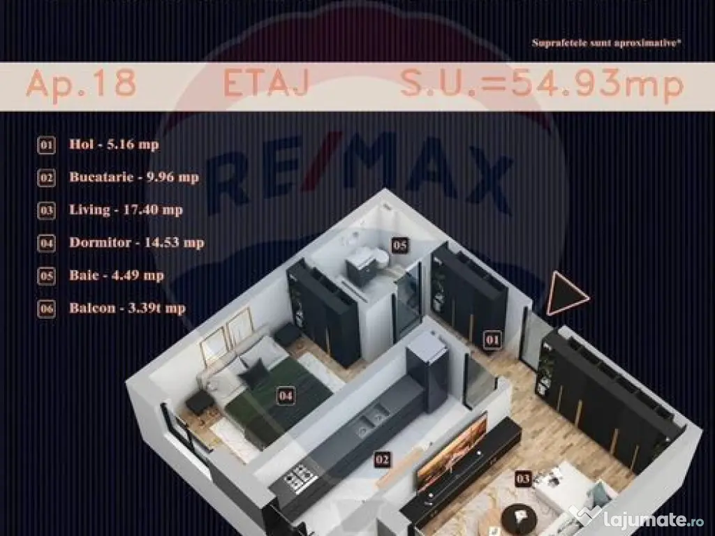 Apartament 2 camere de vânzare / Chiajna / Bloc nou / ba... 