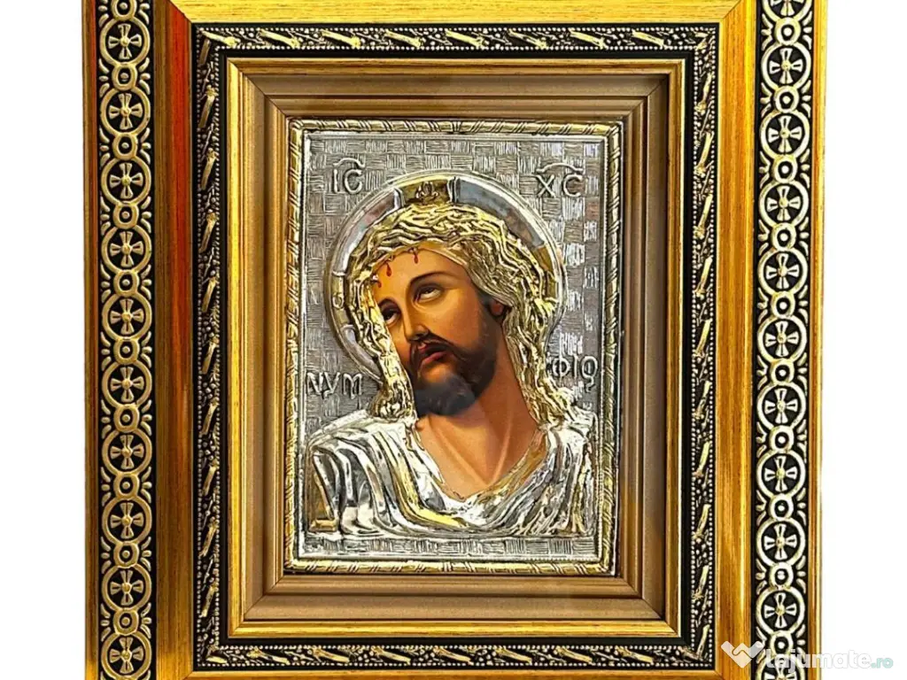 Icoane Argintate-Maica D Lacrima,Mantuitorul cu Spini si alti Sfinti Relief 3 D