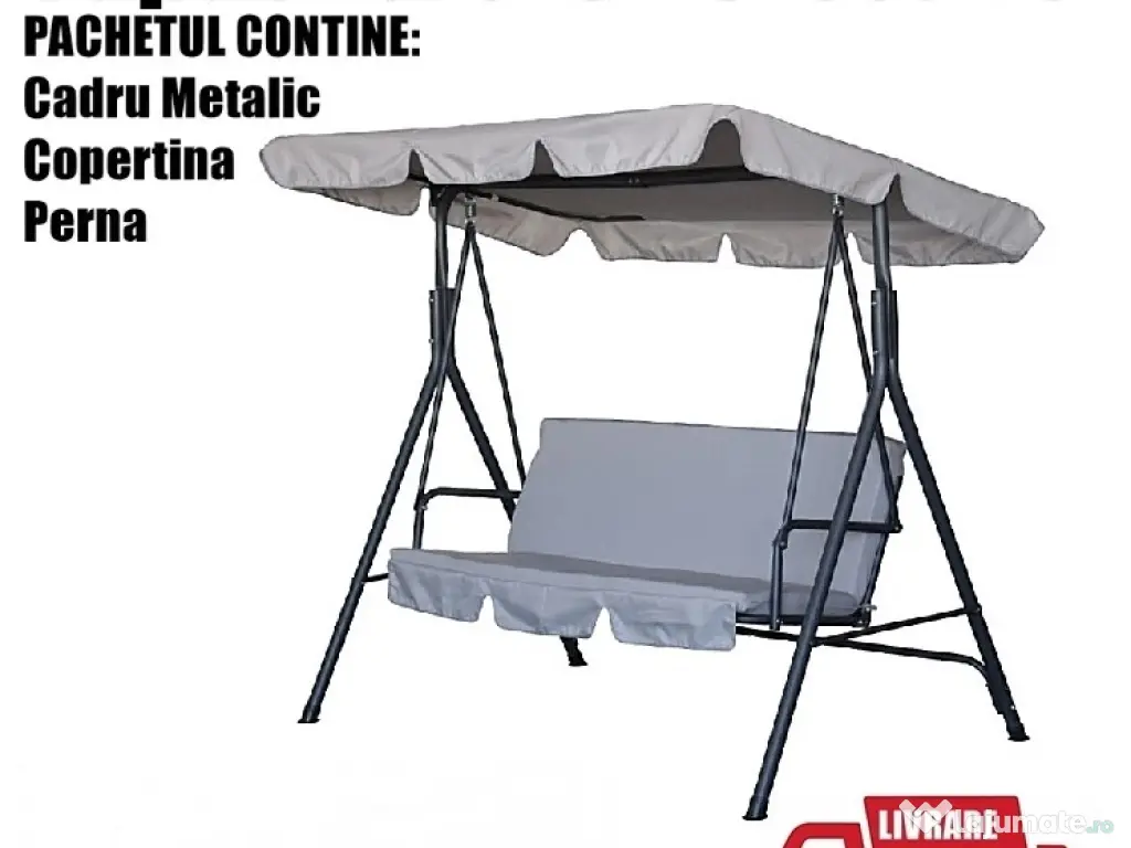 Balansoar Leagan Banca Metal Gri Curte Gradina Terasa 3 Persoane Relaxare 