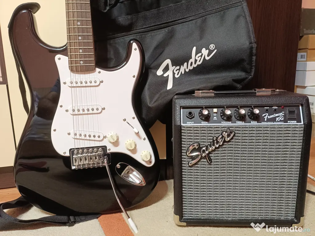 Vând Set Chitara FENDER Squier Sonic Stratocaster Pack + Amplificator - NOU 
