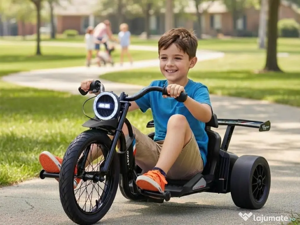 Tricicleta electrica cu functie Drift, Kinderauto BJSX2338, 2x 250W Blue