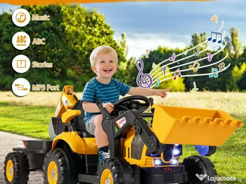 Tractoras electric pentru copii Kinderauto BJEJ1588E 2x35W, 12V Yellow 