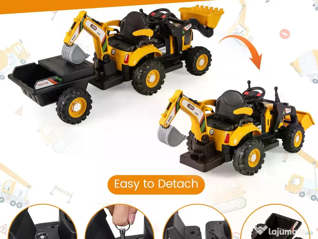 Tractoras electric pentru copii Kinderauto BJEJ1588E 2x35W, 12V Yellow 