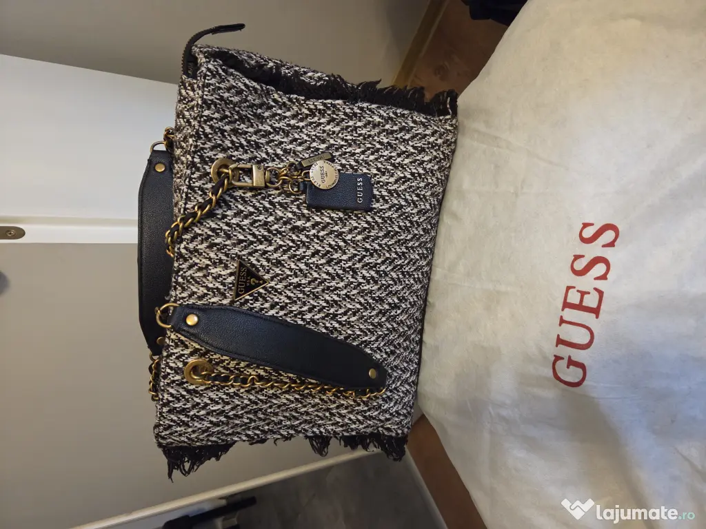 Geanta GUESS Originala Model Tweed & Chain | Eleganta | Dustbag Inclus