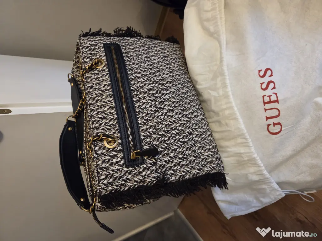 Geanta GUESS Originala Model Tweed & Chain | Eleganta | Dustbag Inclus
