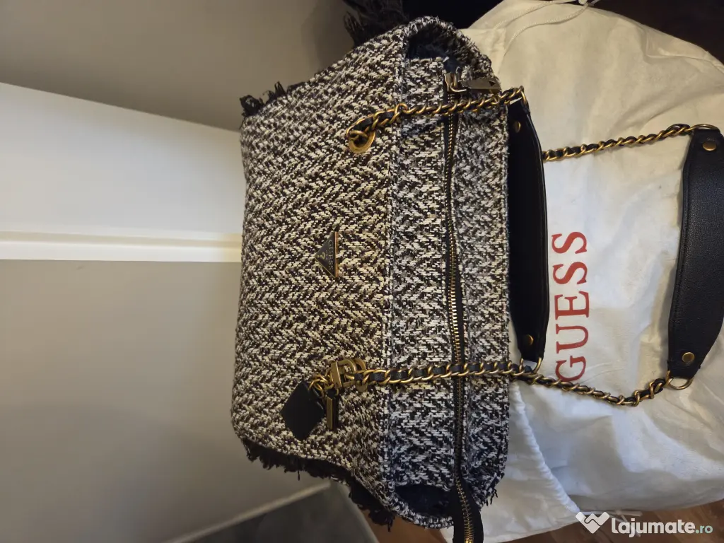 Geanta GUESS Originala Model Tweed & Chain | Eleganta | Dustbag Inclus