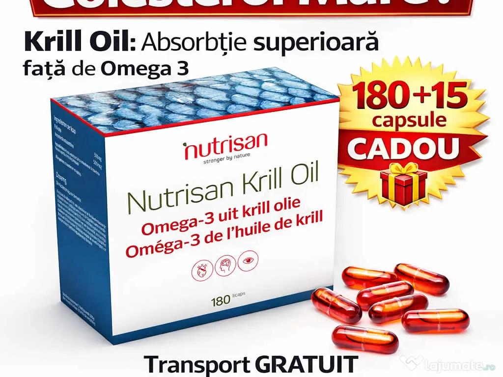 Colesterol Mărit? Krill Oil 180+15 Capsule CADOU + Transport Gratuit 