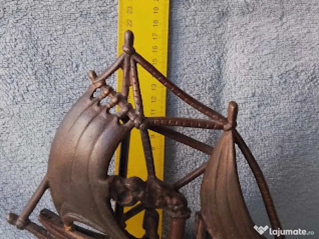 Machetă Vapor Epocă Alamă Masivă 1.74kg Soclu Marmură Navă Vele/Aburi 