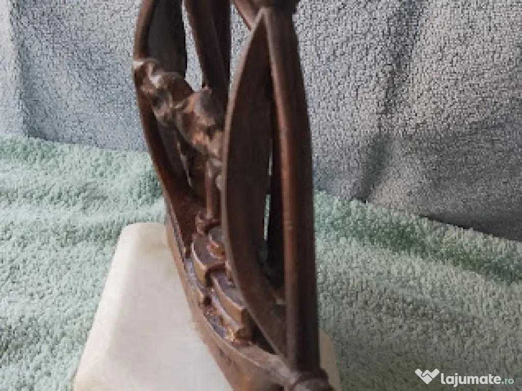 Machetă Vapor Epocă Alamă Masivă 1.74kg Soclu Marmură Navă Vele/Aburi 