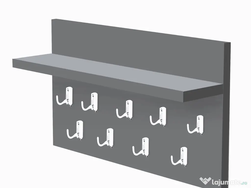 Cuier de perete cu 9 agatatori si polita, 70x40cm 