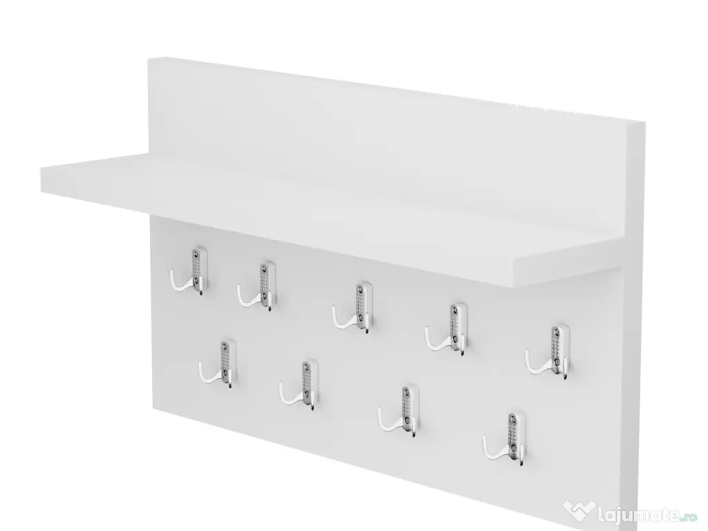 Cuier de perete cu 9 agatatori si polita, 70x40cm 