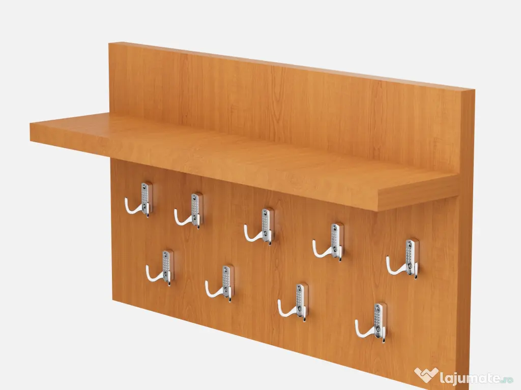 Cuier de perete cu 9 agatatori si polita, 70x40cm 