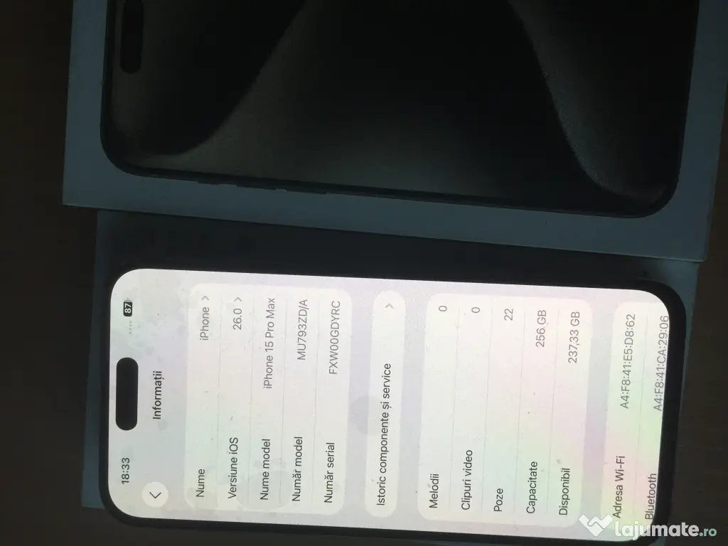 iPhone 15 pro max full box, baterie 87% 