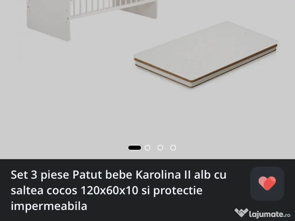 Patut bebe Karolina Il alb cu saltea cocos 120x60x10