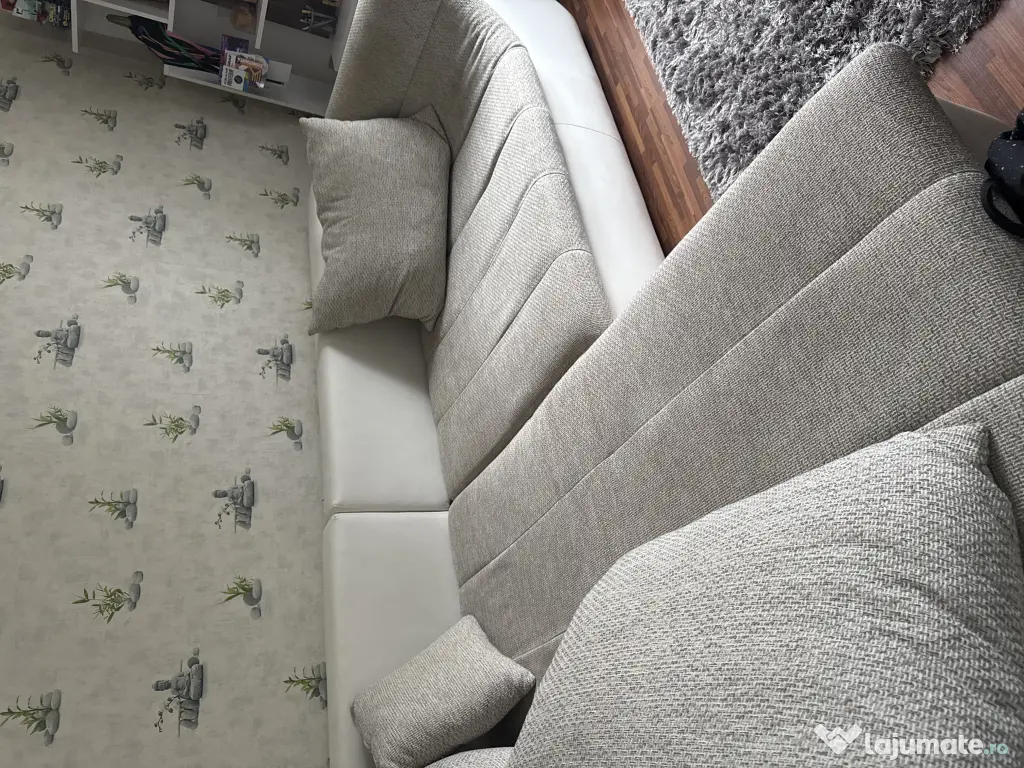 Canapea colțar extensibilă crem + bej, stare foarte bună, modernă 