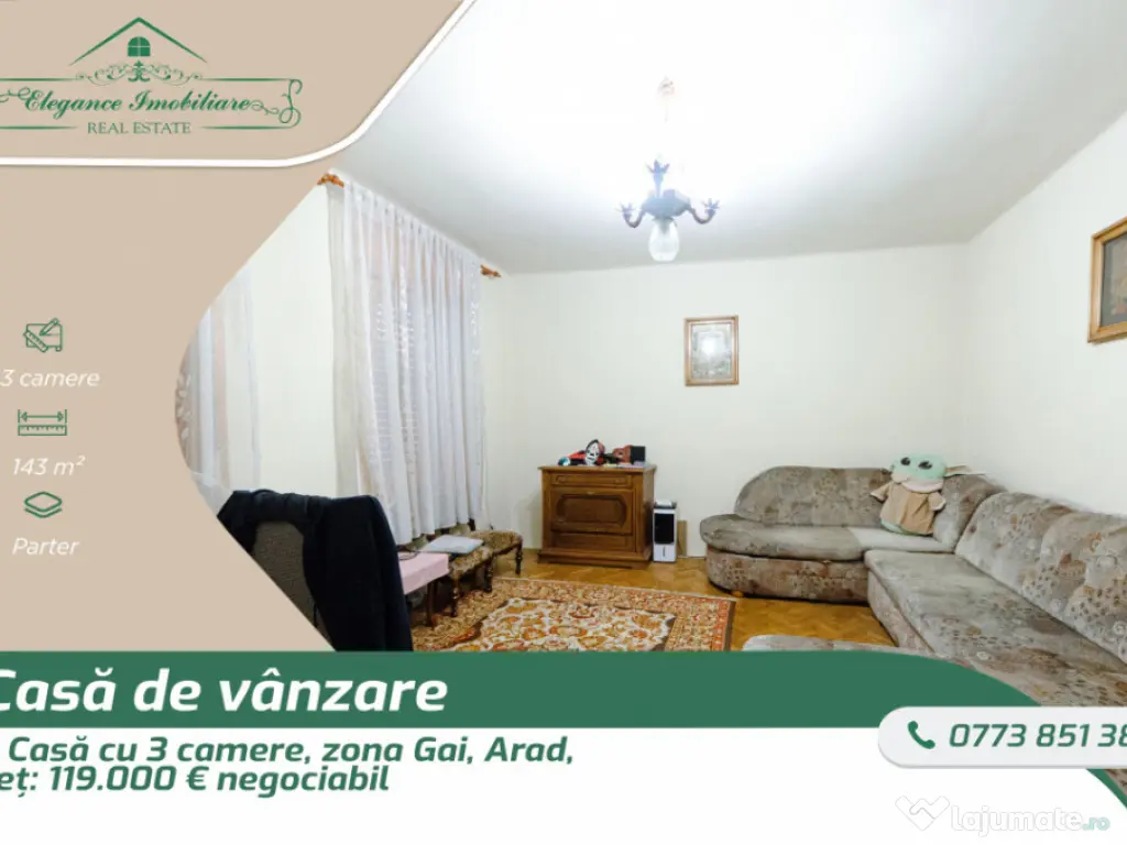 Casă cu 3 camere și teren de 572 m2, zona Gai, Arad 
