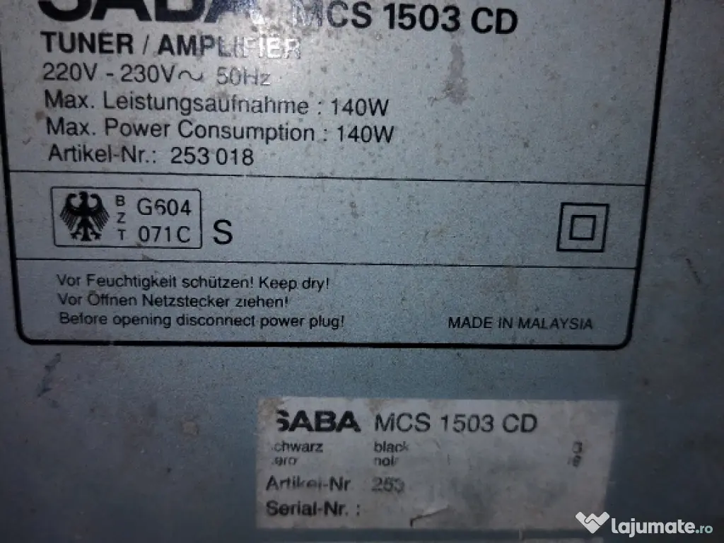 Amplituner Saba mcs 1503 cd piese 