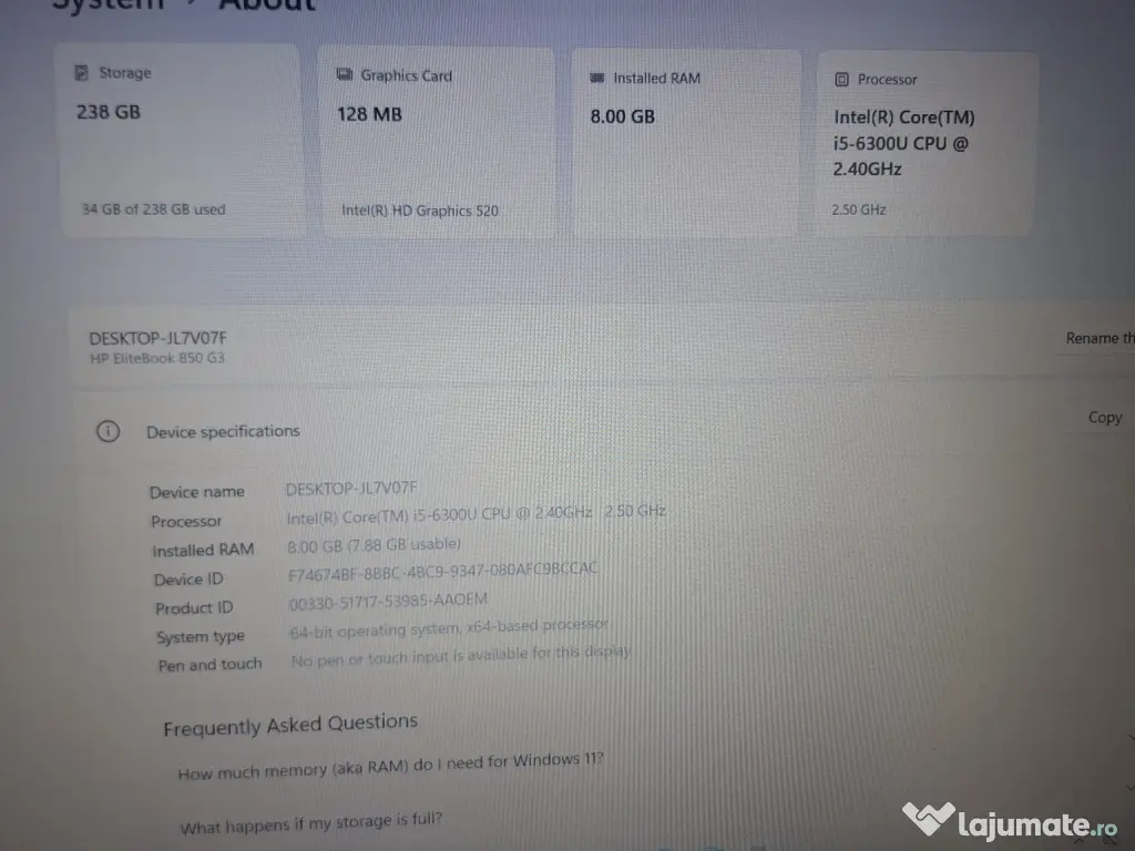 Laptop HP EliteBook 850 G3+geanta laptop HP+Docking station IMPECABIL!