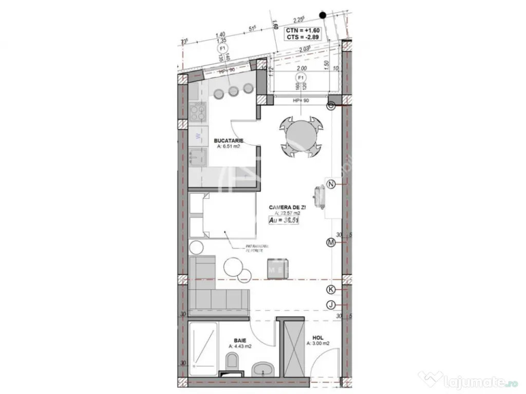 Garsoniera 36 mp cu balcon si parcare finisata la alb zona T 