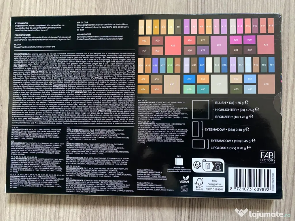 Paletă de machiaj CARDSPLITTER Ultimate Metals, 66 culori 