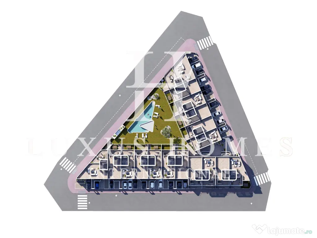 Apartament la parter, cu terasă și piscină comunitară situată aproape de coastă 
