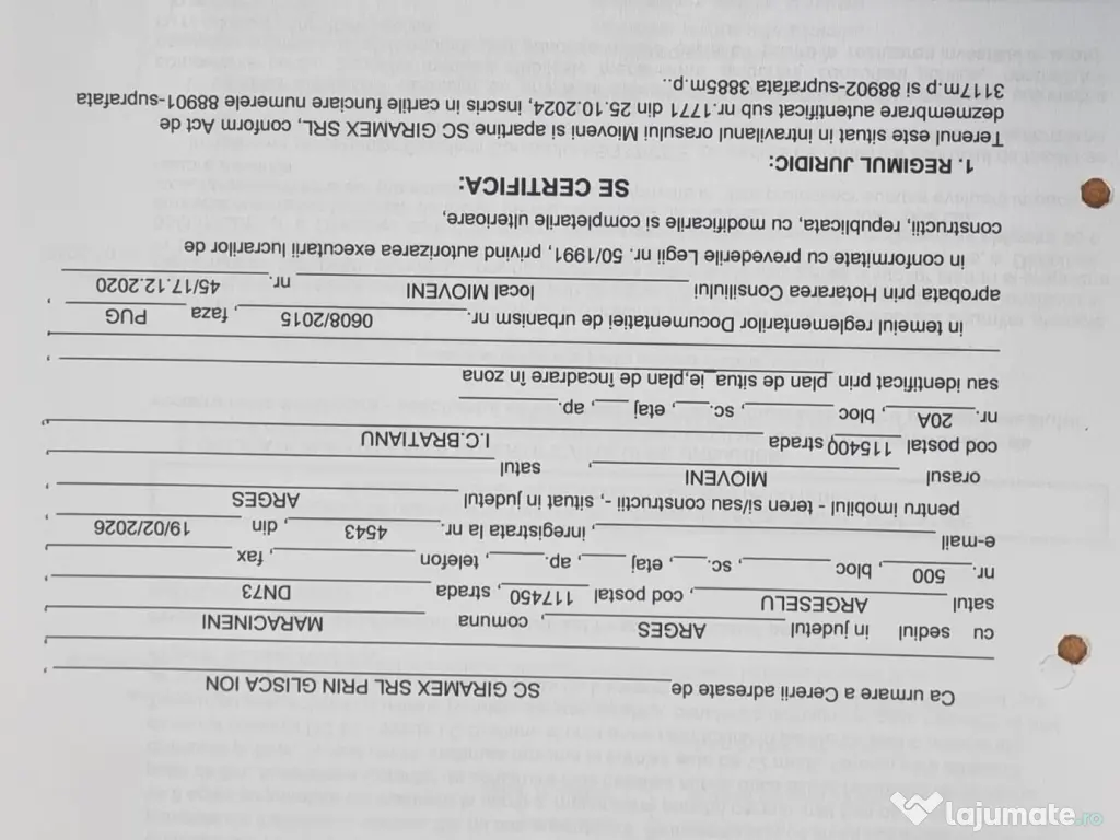 Teren intravilan de vânzare – 7.002 mp - Deschidere 70 m la bulevard | Mioveni 
