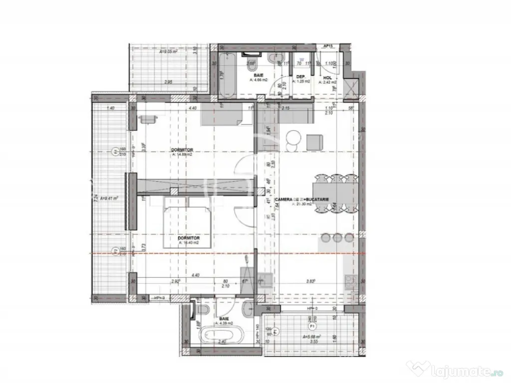 Apartament cu 3 camere 2 bai loc privat de parcare 72mp util