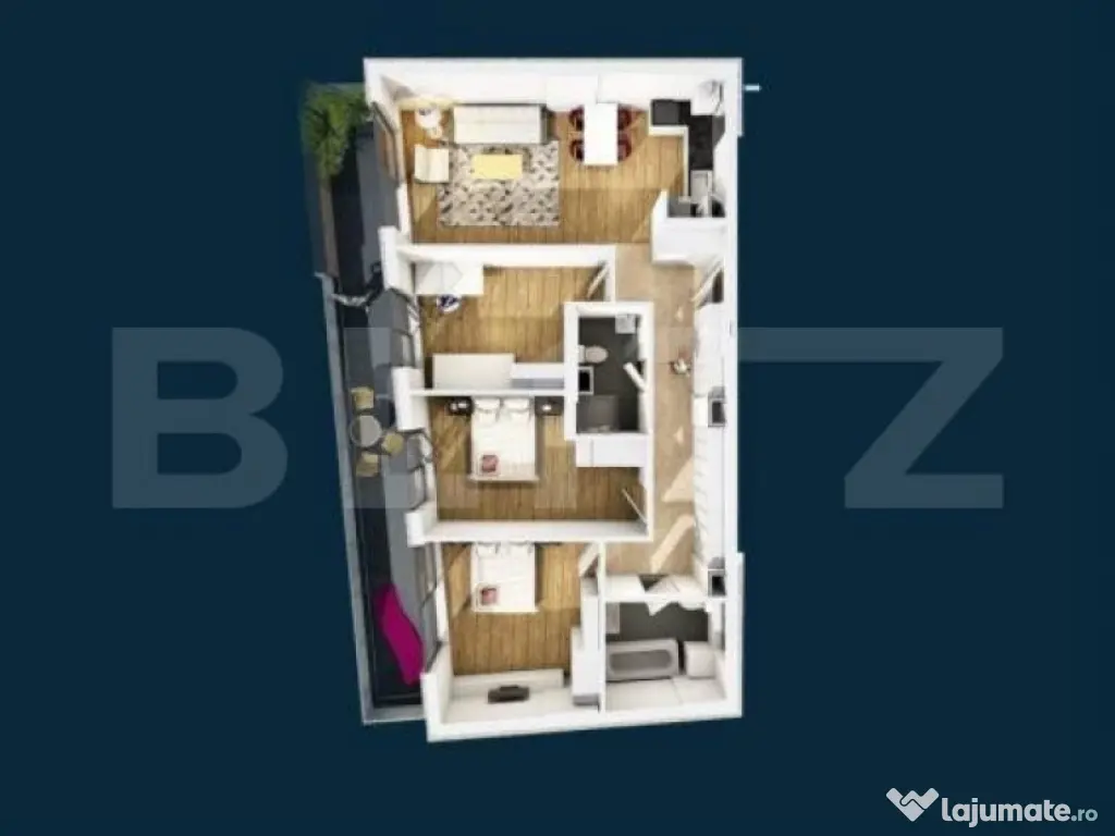 Apartament 4 camere, 91.87 mp, semifinisat, terasa 21.86 mp,