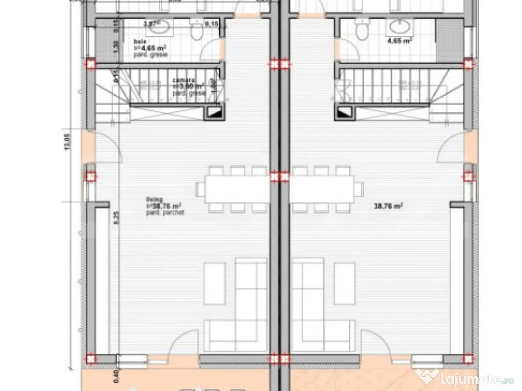 Duplex 4 camere, 120mp utili in Dezmir