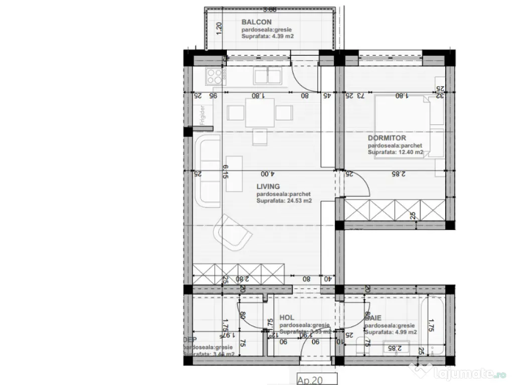 Apartament 2 camere, etaj 3/4, sup. utila 49mp, direct Dezvoltator. 