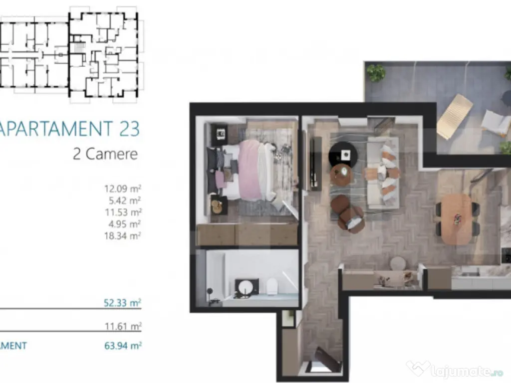 Apartament 2 camere, 53 mp, etaj intermediar, bloc nou, Zona