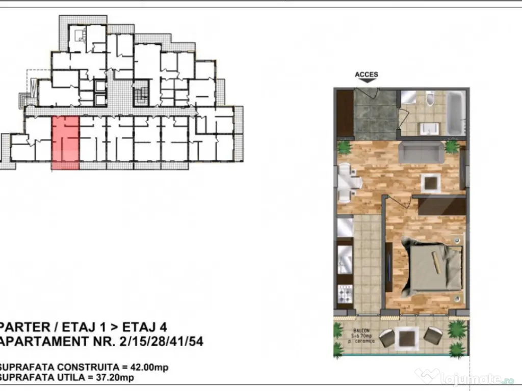 Apartament de vânzare37.20+ terasa 6,7 mp ceramica – bloc