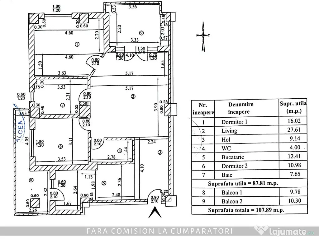 APARTAMENT DE 3 CAMERE, 107 MP - LA 3 MINUTE DE CENTRU 