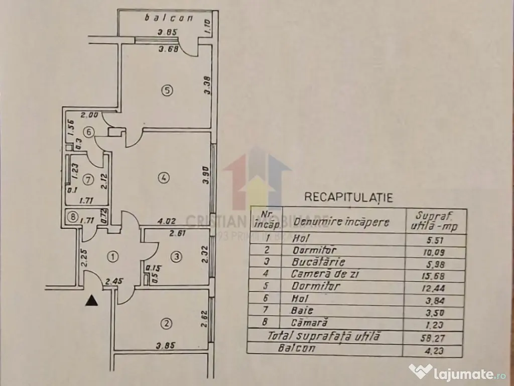 Ap 3 camere, Calea Galati, conf 1, etaj intermediar, LIBER 